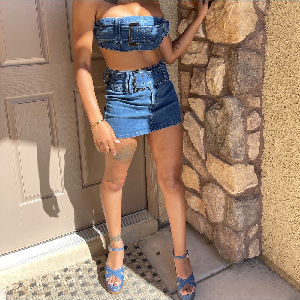 Jean 2 piece skirt set